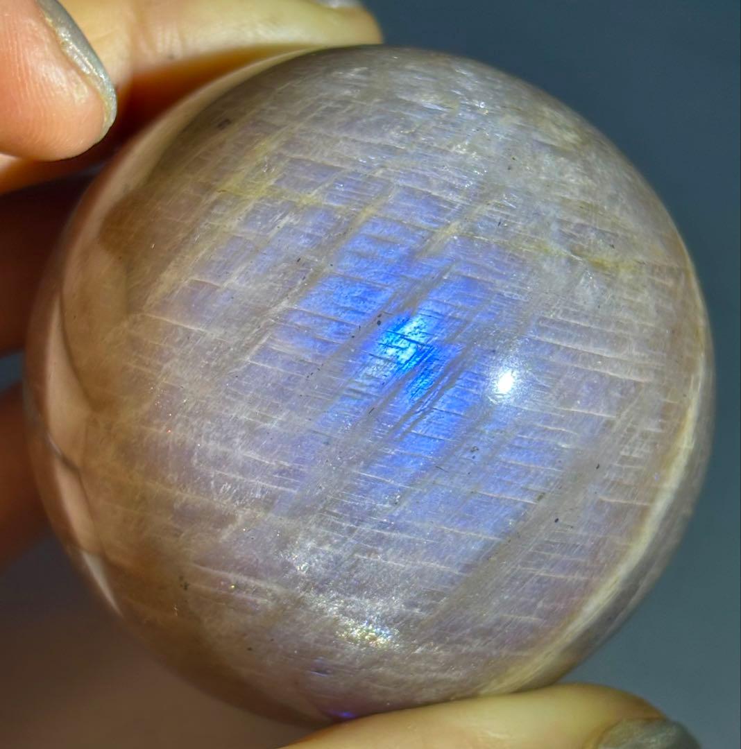 《一点集中ブルーシラー》滲む月光の ブラウンムーンストーン スフィア　丸玉