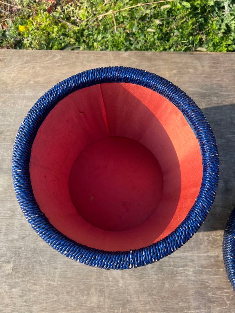 【O-148】籐 ラタン バスケット 蓋付き カゴ 収納 昭和レトロ