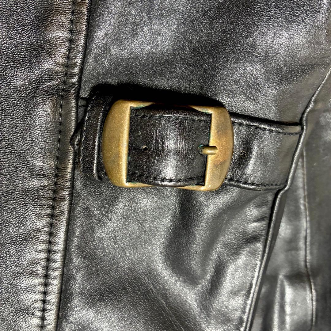 希少✨VINTAGE 馬革 ホースハイド シングルライダース チェック 黒 S
