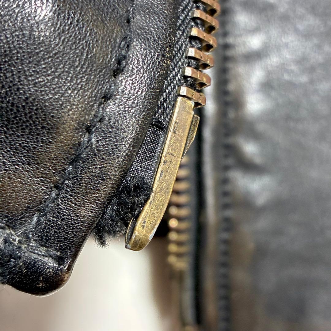 希少✨VINTAGE 馬革 ホースハイド シングルライダース チェック 黒 S