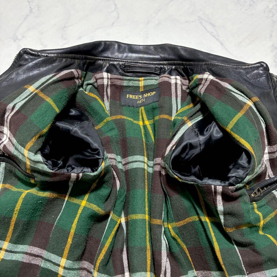 希少✨VINTAGE 馬革 ホースハイド シングルライダース チェック 黒 S