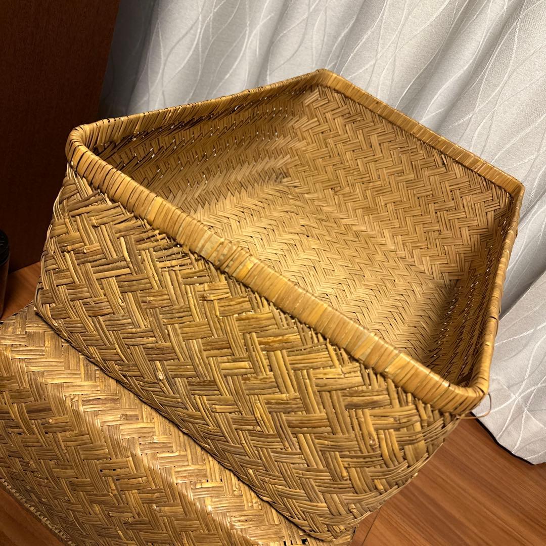 竹籠　竹行李　古道具　アンティーク　竹籠　収納　カゴ　昭和レトロ　長方形