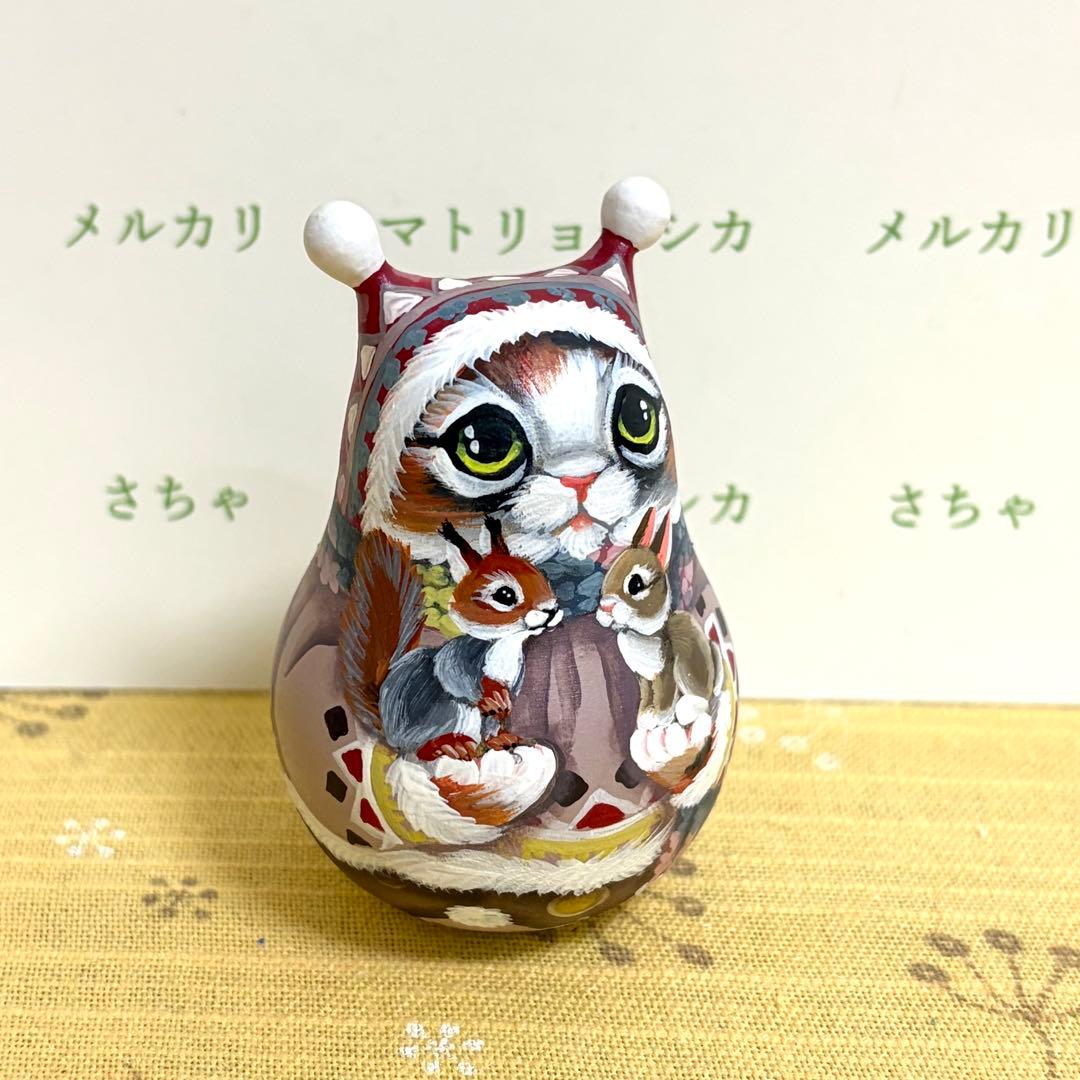 猫　マトリョーシカ　おきあがりこぼし　ロシア雑貨　手描き