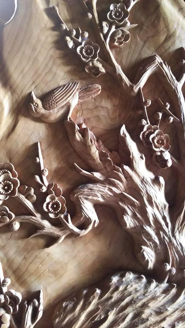 【限界価格】屋久杉衝立 梅にうぐいす