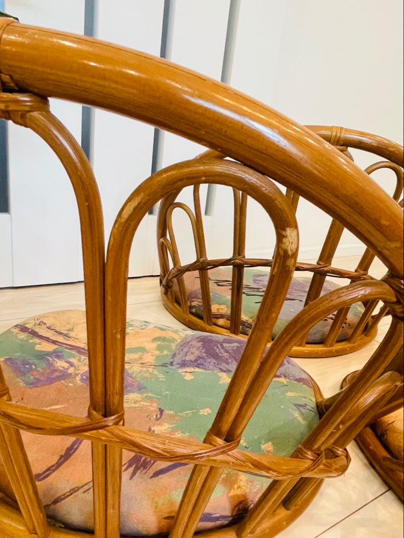 【3点セット】籐　座椅子　昭和　レトロ　和　アンティーク　ラタン