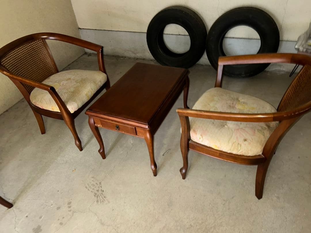 マルニ木工 80年代ビンテージ 小型テーブル、チェアーセット 引き取り限定！