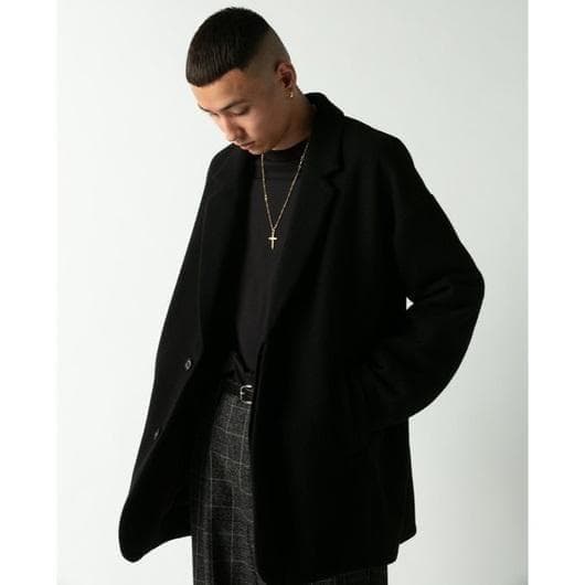 良品 定価70400円 COOTIE ウールモッサ チェスターコート ブラックL