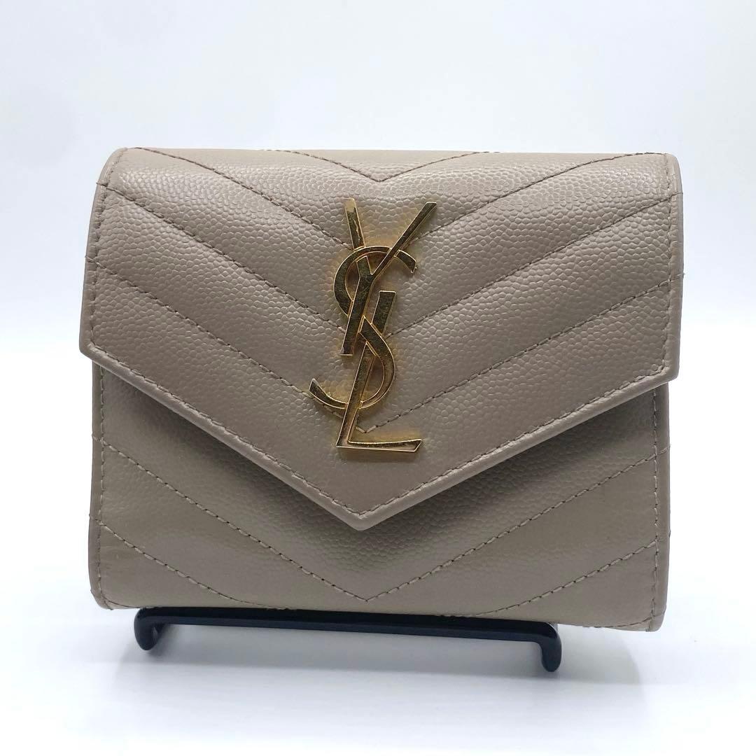 箱付き⭐サンローランパリ 三つ折り財布 キルティング YSL カサンドラ