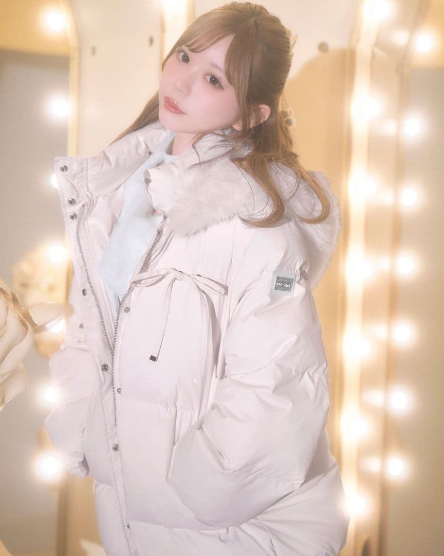 ミシェルマカロン　ファーフードリボンダウンコート　ピンク　XS　残り1