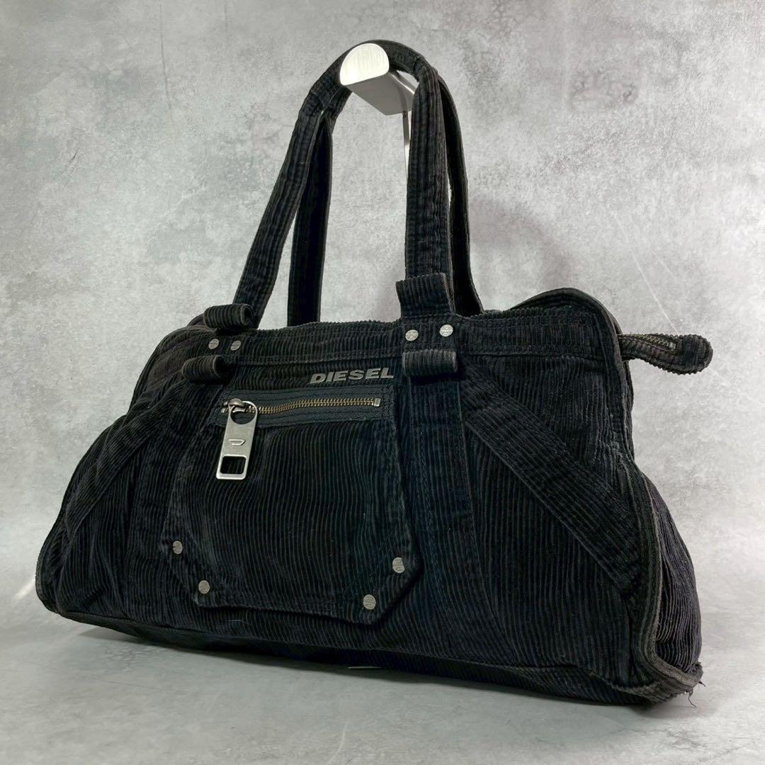 DIESEL ブラック コーデュロイ トートバッグ　大容量