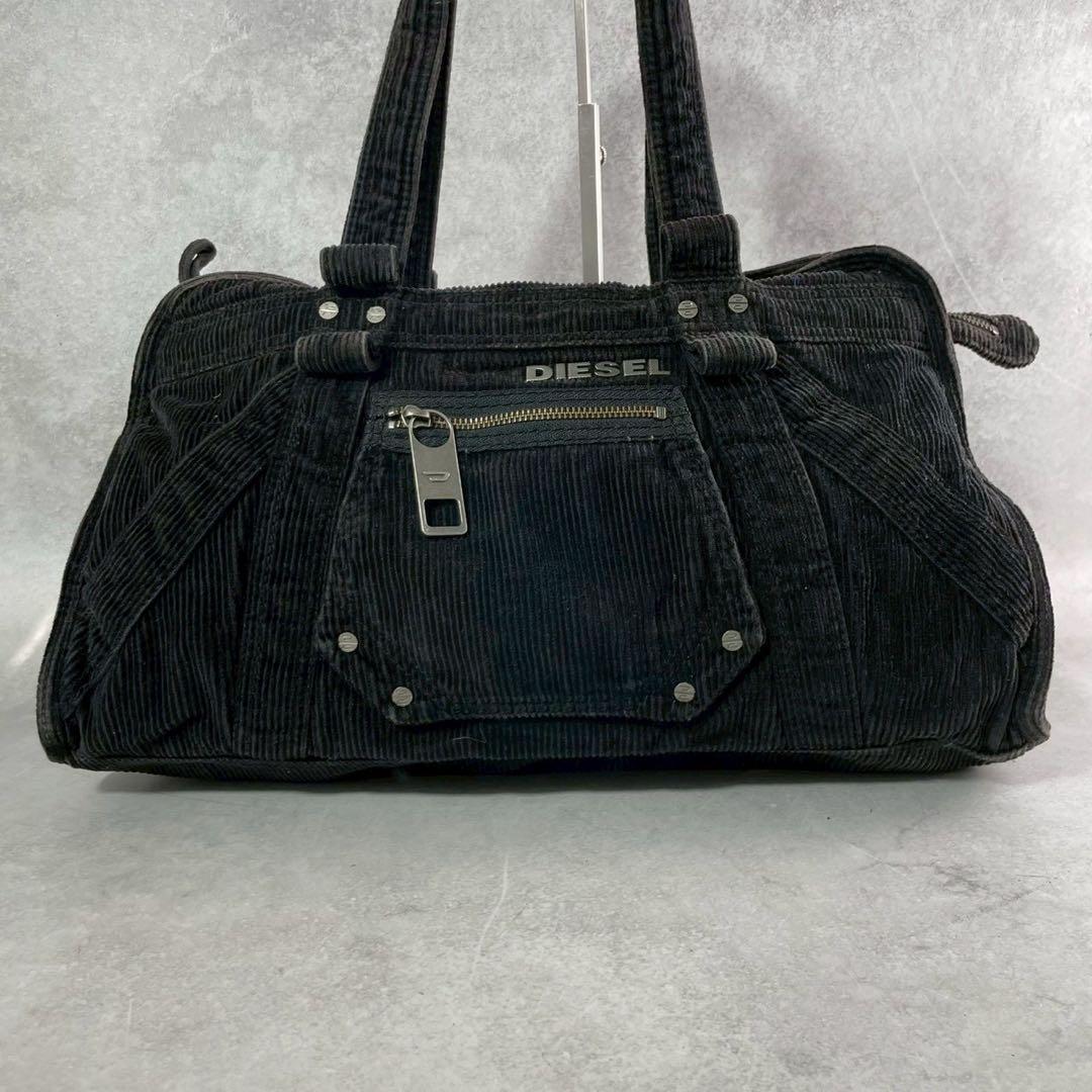 DIESEL ブラック コーデュロイ トートバッグ　大容量