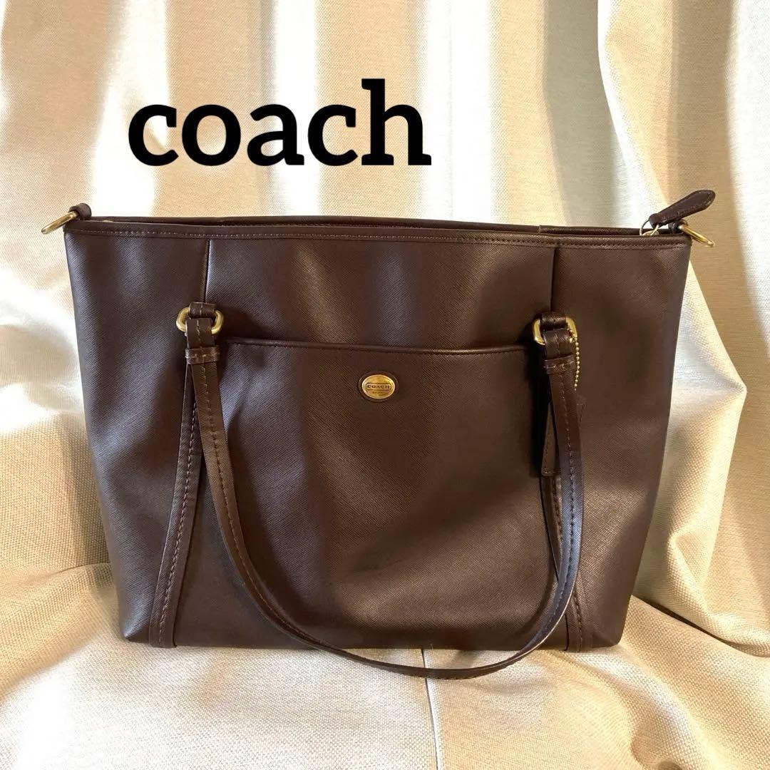美品【coach】レザートートバッグ　ダークブラウン
