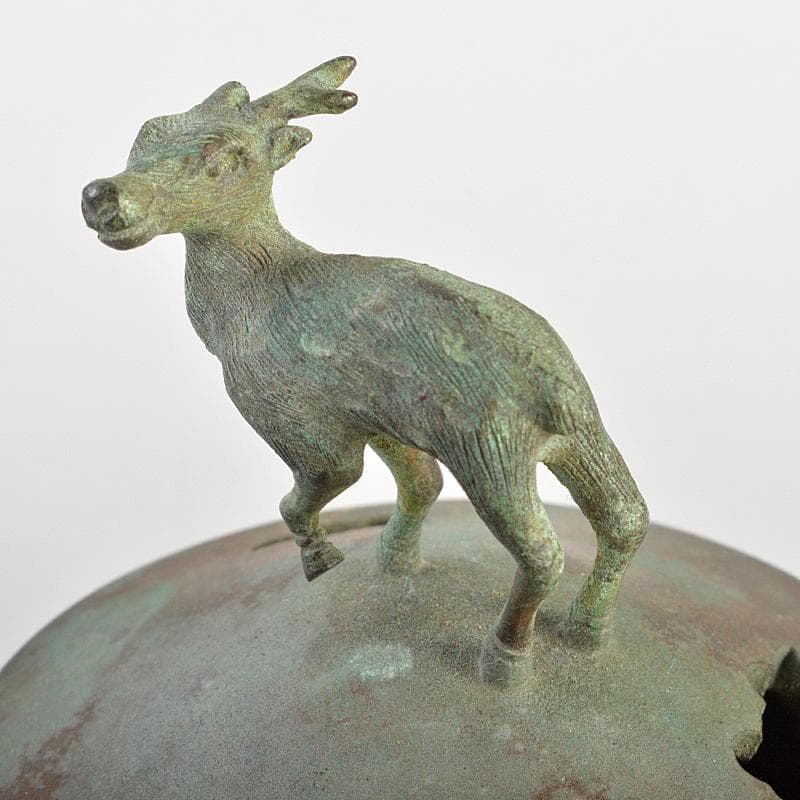 平安　秦蔵六造　青銅　鹿摘　霊芝三つ足香炉　共箱　M　R7402