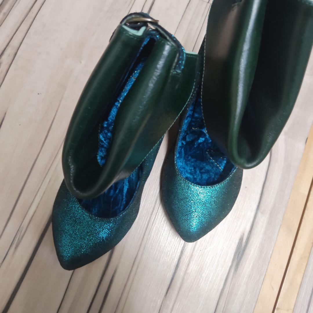 イレギュラーチョイス　エメラルドグリーングリッターハイヒールパンプス