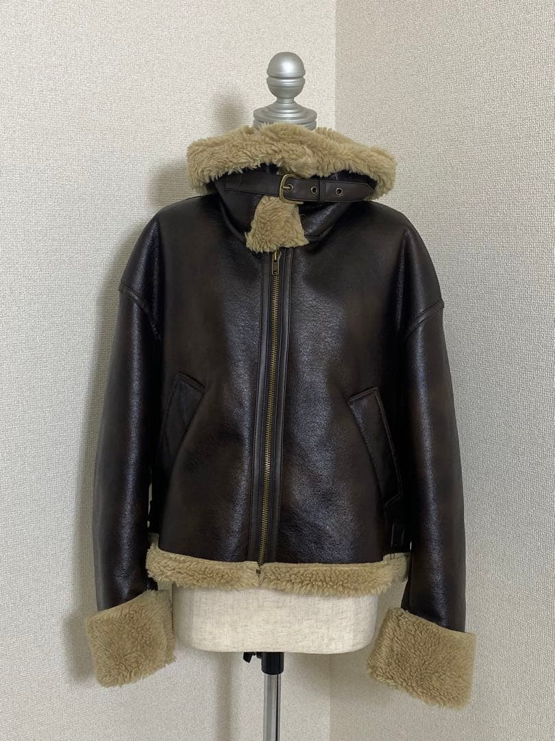 7795. 【極美品】ZARA ボア ライダースジャケット Lサイズ
