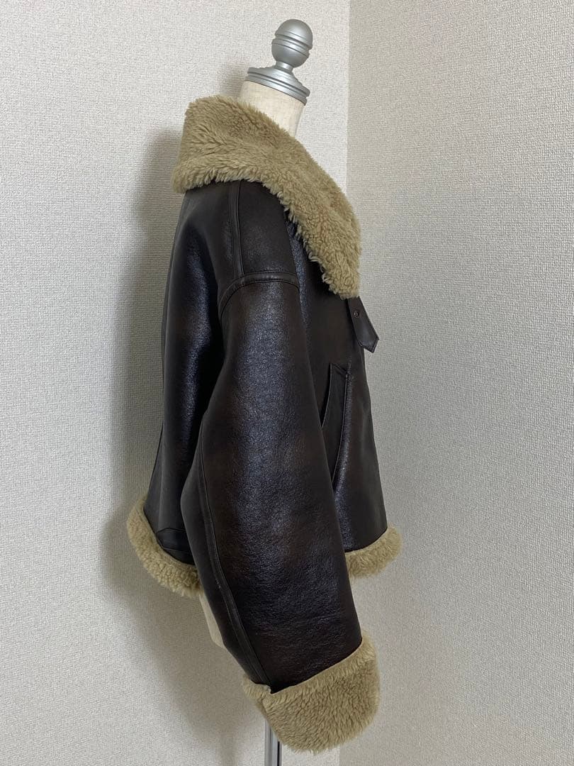 7795. 【極美品】ZARA ボア ライダースジャケット Lサイズ