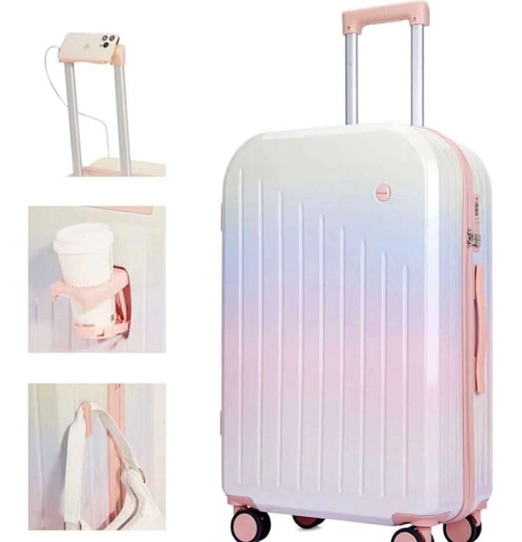 最新！おしゃれで可愛い大容量多機能スーツケース⭐︎パステルレインボーカラー