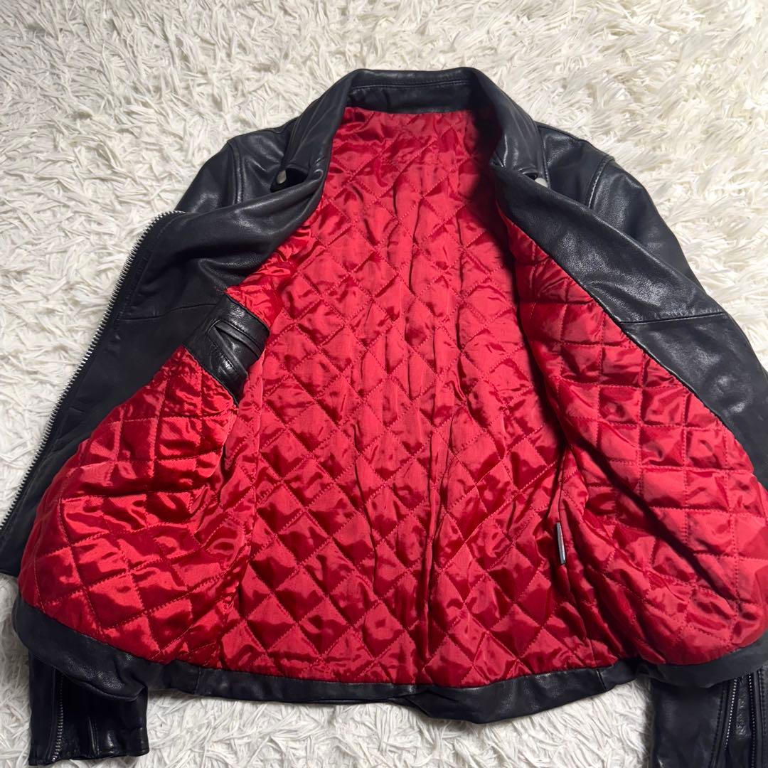 羊革 ダブルライダース 黒×赤 キルティング　y2k ロックテイスト　レディース