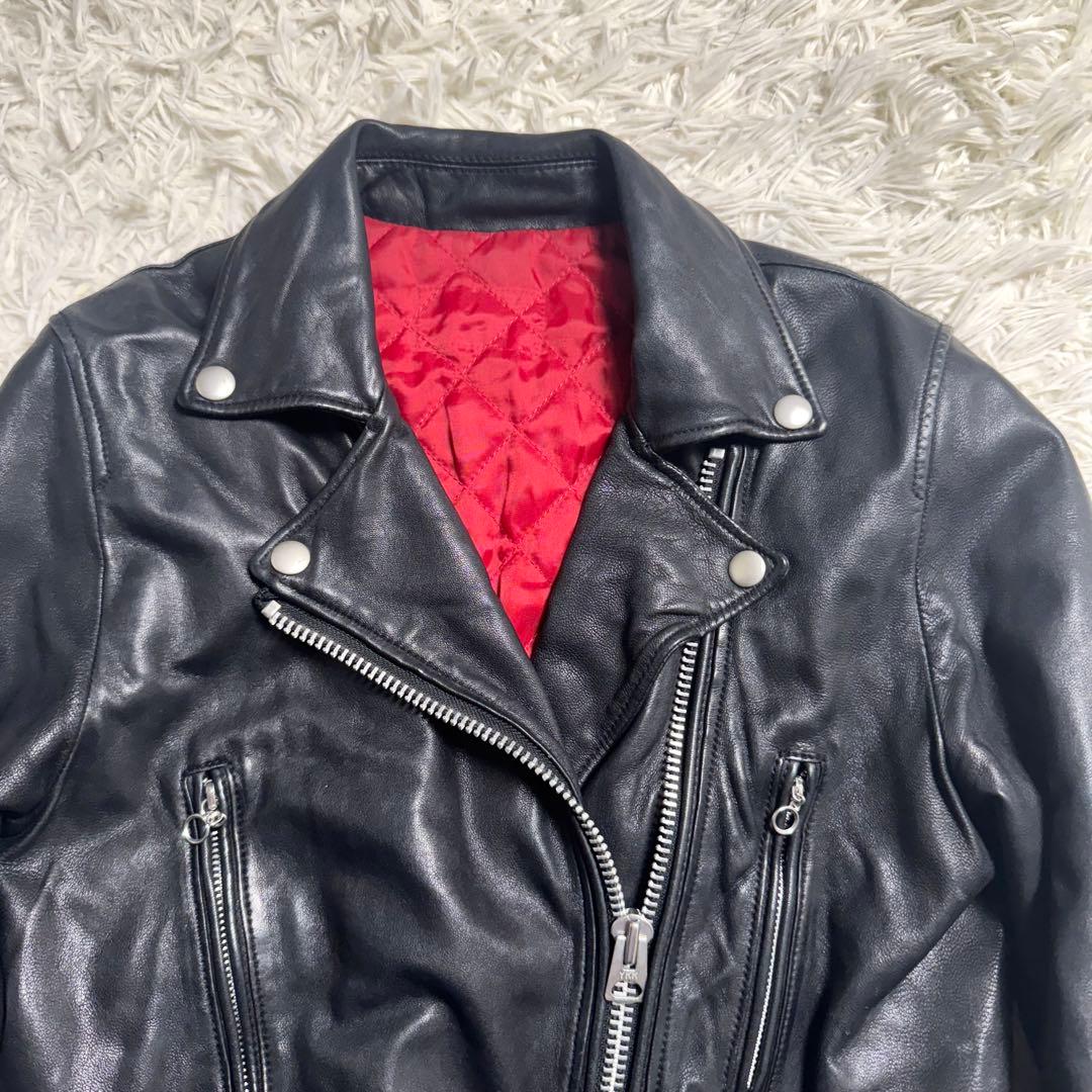 羊革 ダブルライダース 黒×赤 キルティング　y2k ロックテイスト　レディース