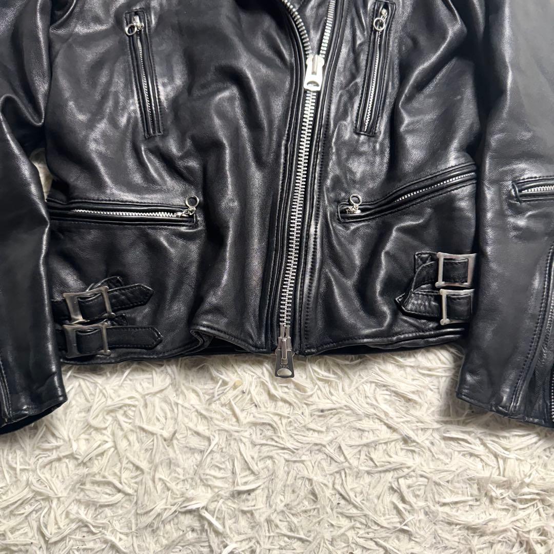 羊革 ダブルライダース 黒×赤 キルティング　y2k ロックテイスト　レディース