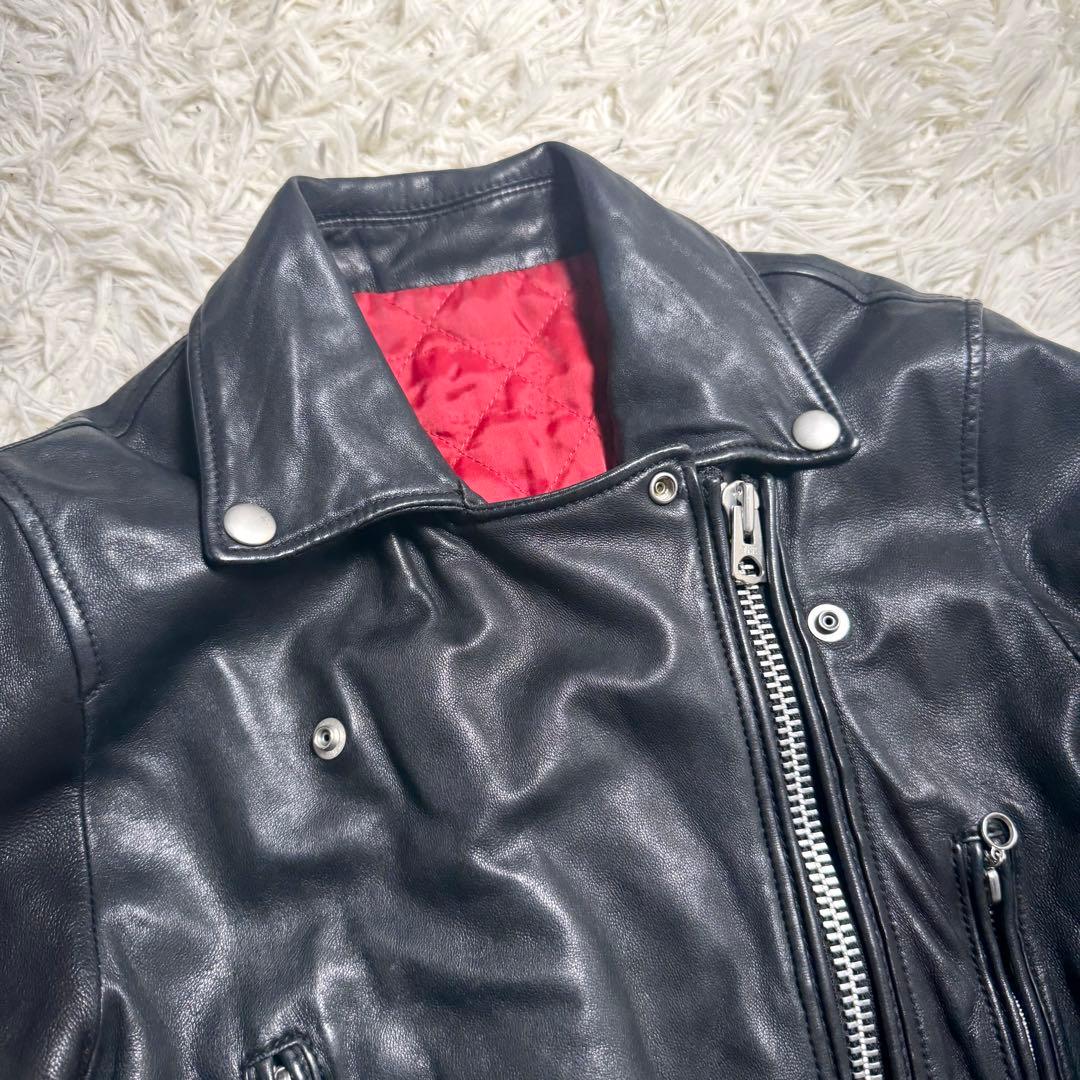 羊革 ダブルライダース 黒×赤 キルティング　y2k ロックテイスト　レディース