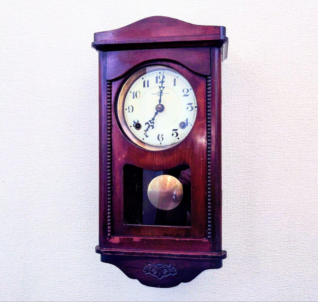 〈完動・美品〉鶴巻時計店英工舎　大正浪漫宮型ゼンマイ振り子時計 　古時計