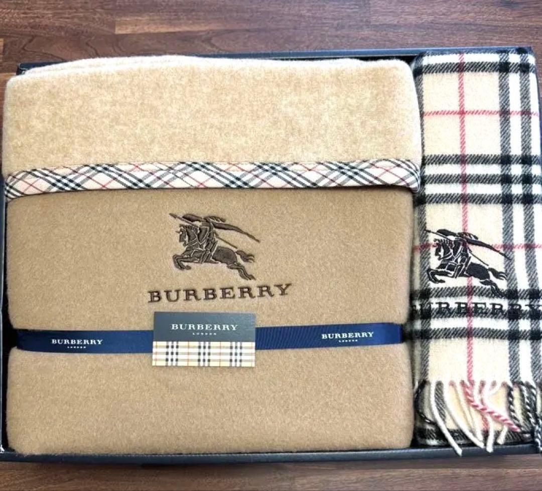 BURBERRY ウール毛布 ウールひざ掛け 2点セット