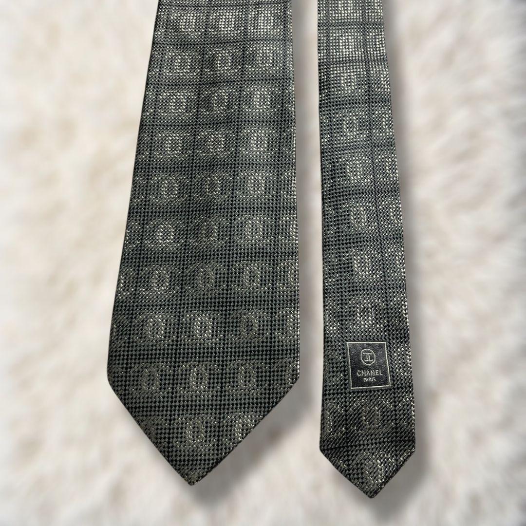 【未使用級✨】シャネル 総柄 ココマーク柄 金チェーン ジャガード グレー