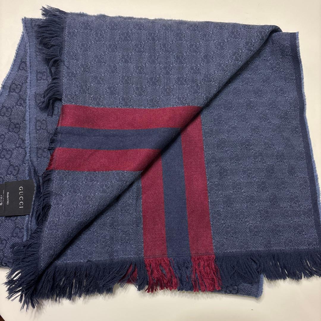 人気✨GUCCI グッチ GG柄 ネイビー レッド ストライプ マフラー