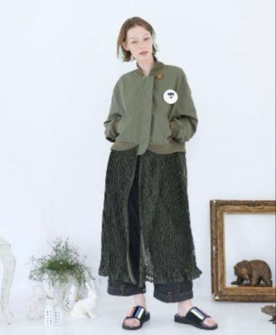 美品　Bedsidedrama プリーツレース　ブルゾン カーキ　ミリタリー　Ｆ