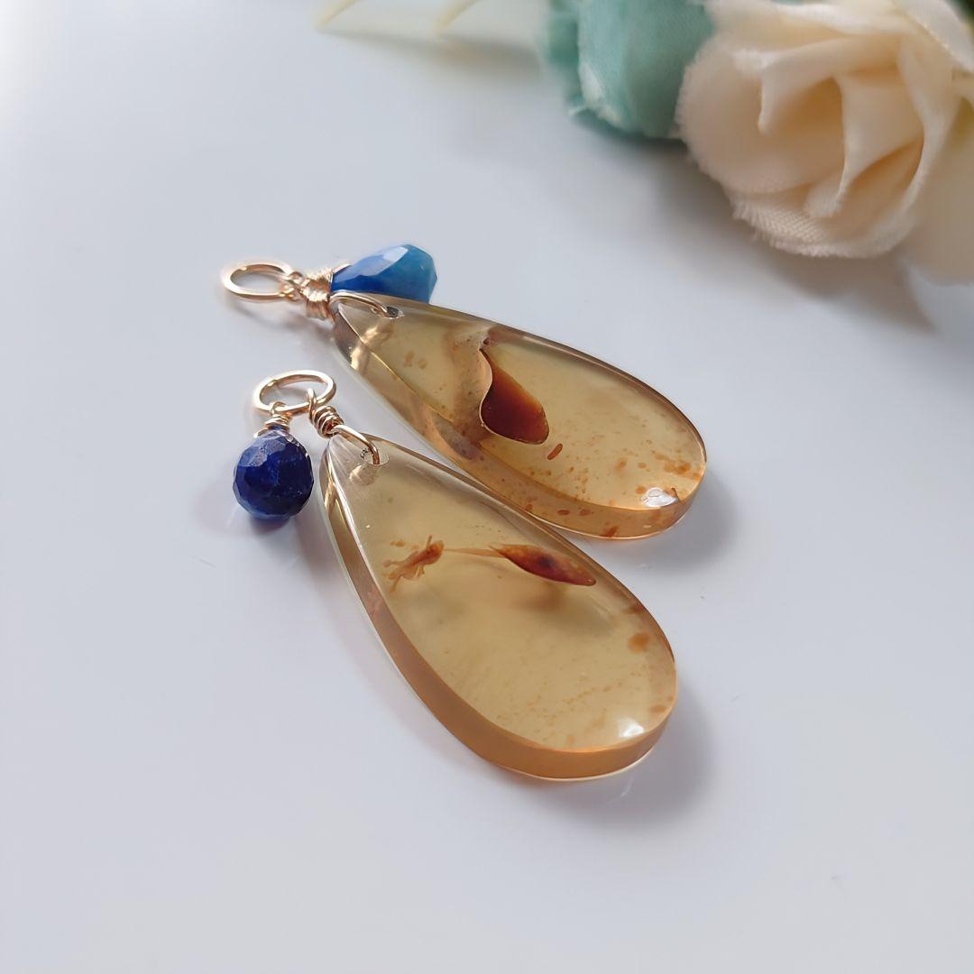 ゆりちゃんページ✧希少ブルーアンバー＆超希少アフガナイトのピアスチャーム