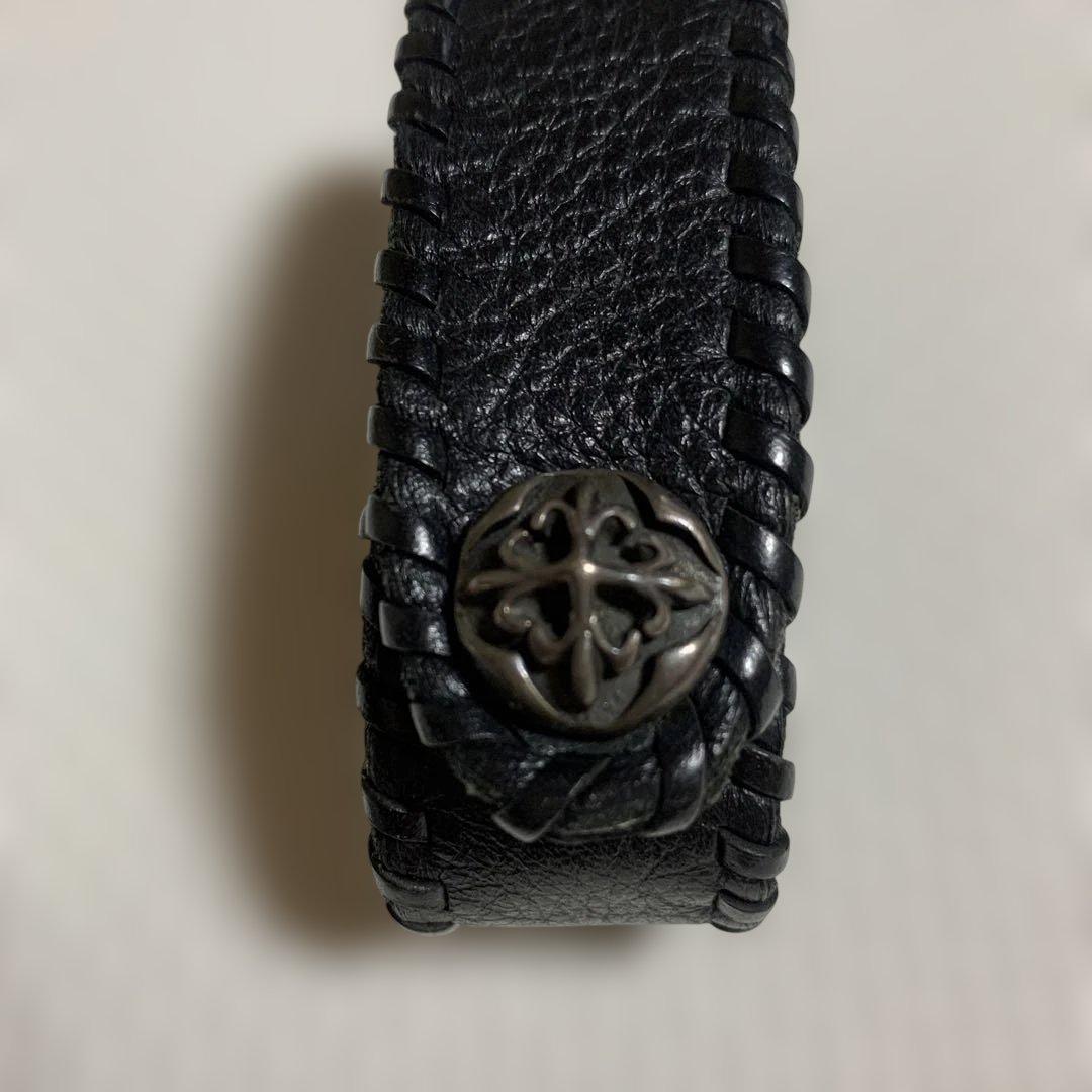 A &G黒レザー編み込みブレスレット エーアンドジー