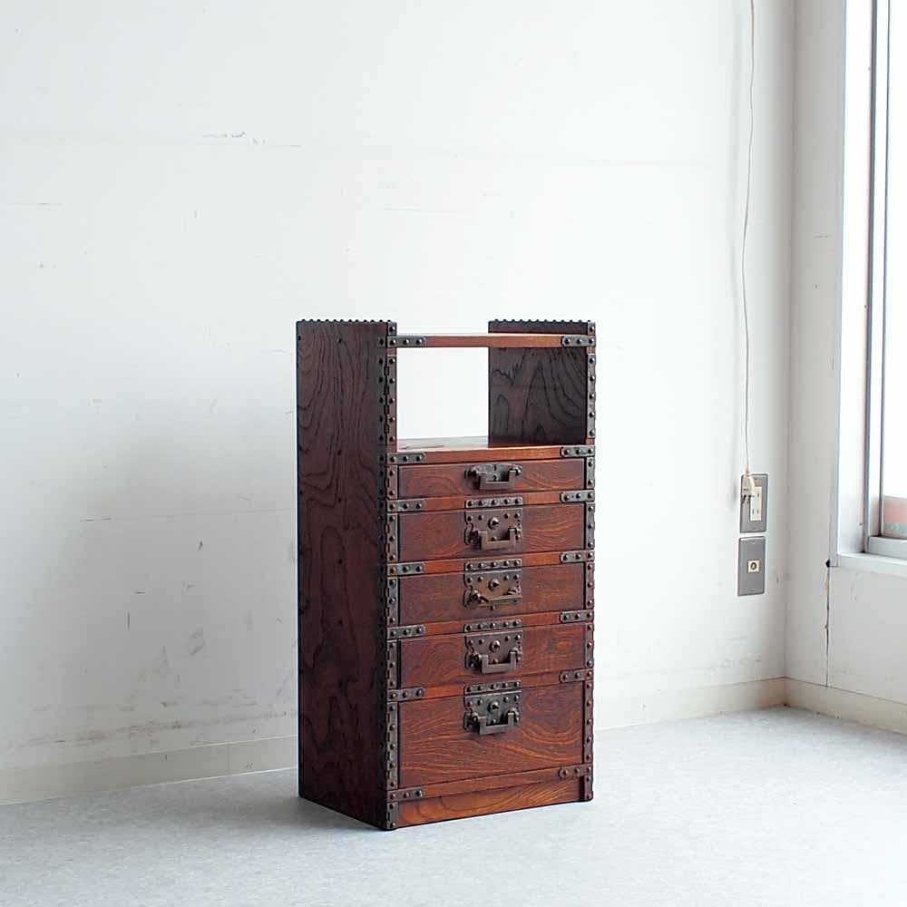 木製 小引き出したんす 和モダン 鉄金具 民芸調 ZR24442