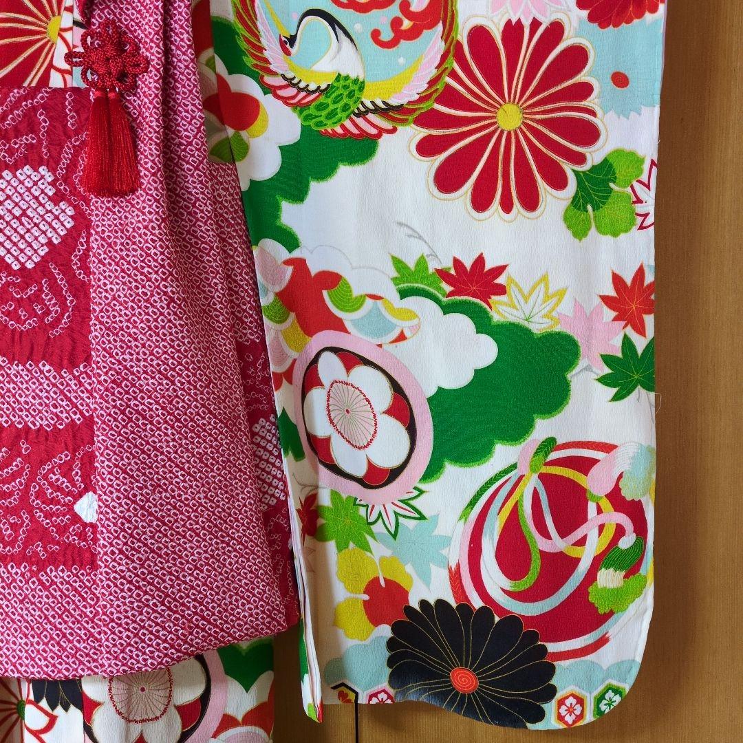 七五三３歳お着物と正絹総絞り手縫いの被布（袖無し長襦袢付き）