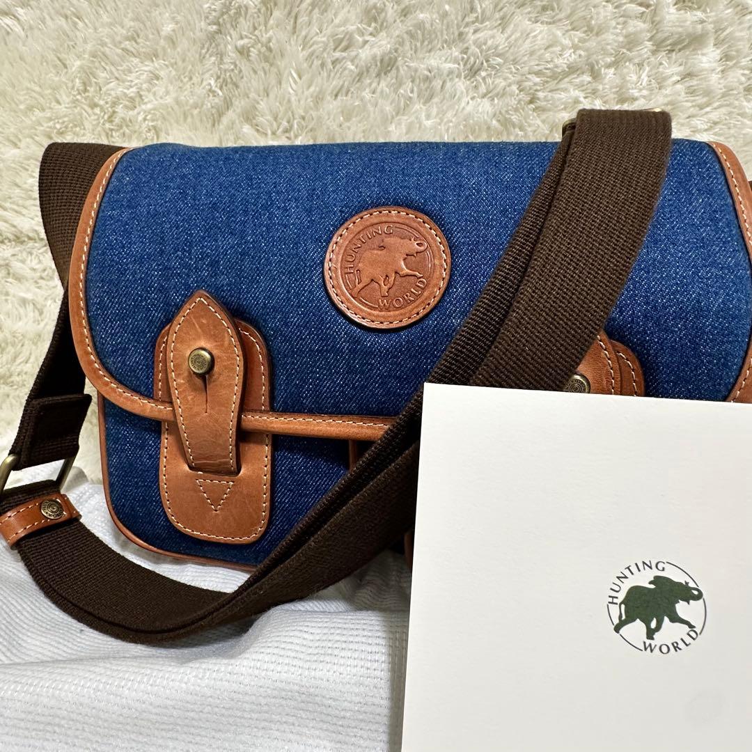 【極美品】ハンティングワールド デニムメッセンジャーバッグ 購入証明書付き