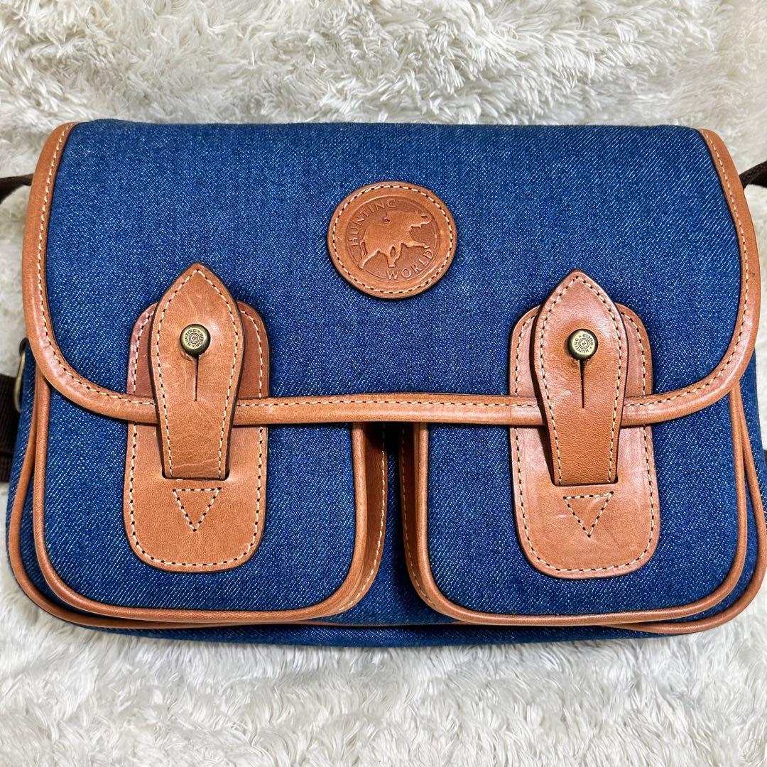 【極美品】ハンティングワールド デニムメッセンジャーバッグ 購入証明書付き