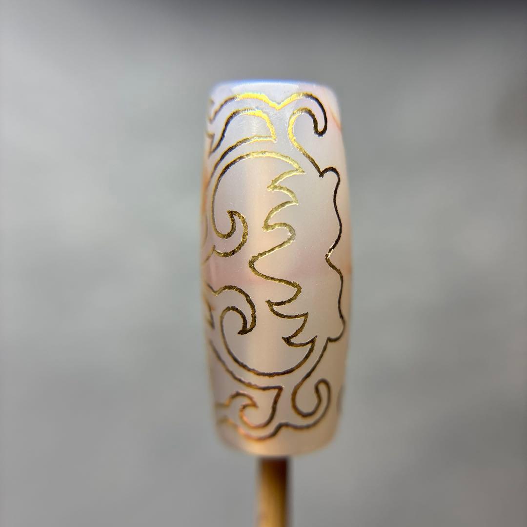 あずきちゃん玉髄　金線如意蓮花天珠　朱砂入り　11-88