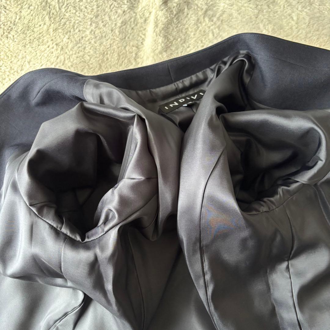 美品 INDIVI インディヴィ ノーカラー パンツスーツ ノーカラー L