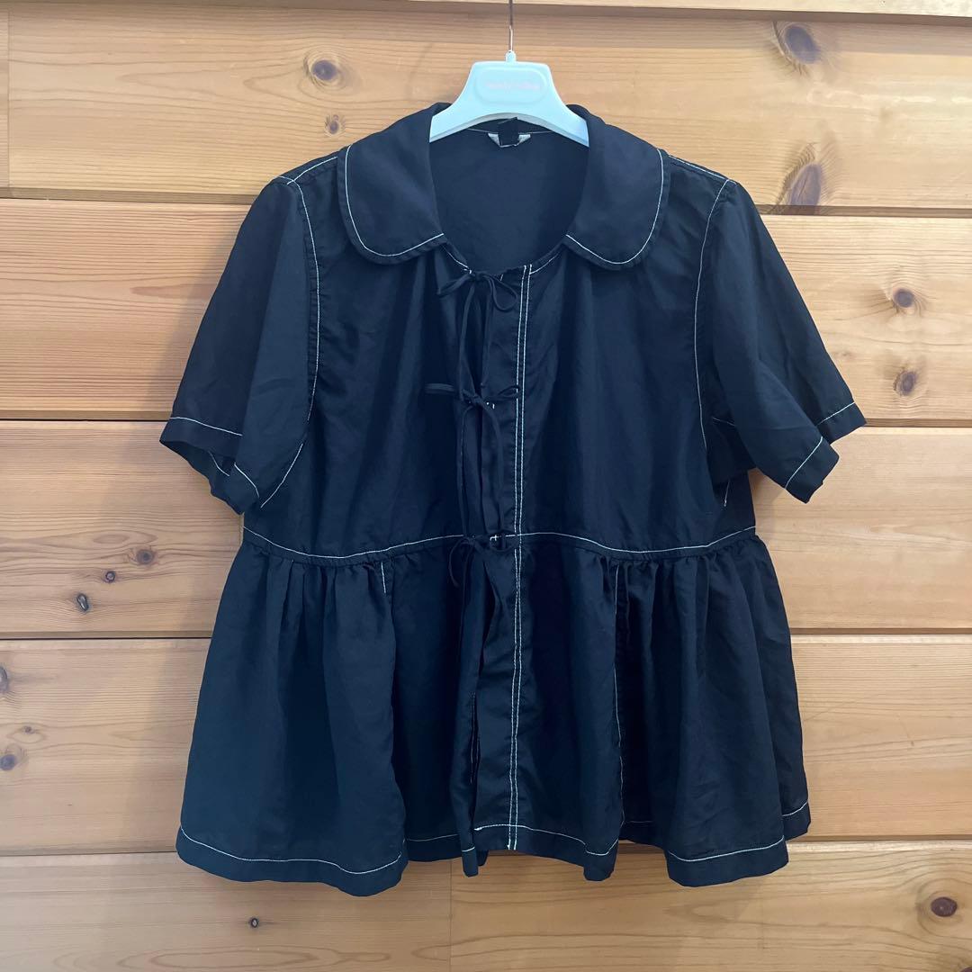 コムデギャルソン コムコム 丸襟 半袖ステッチ シャツ ブラウス M