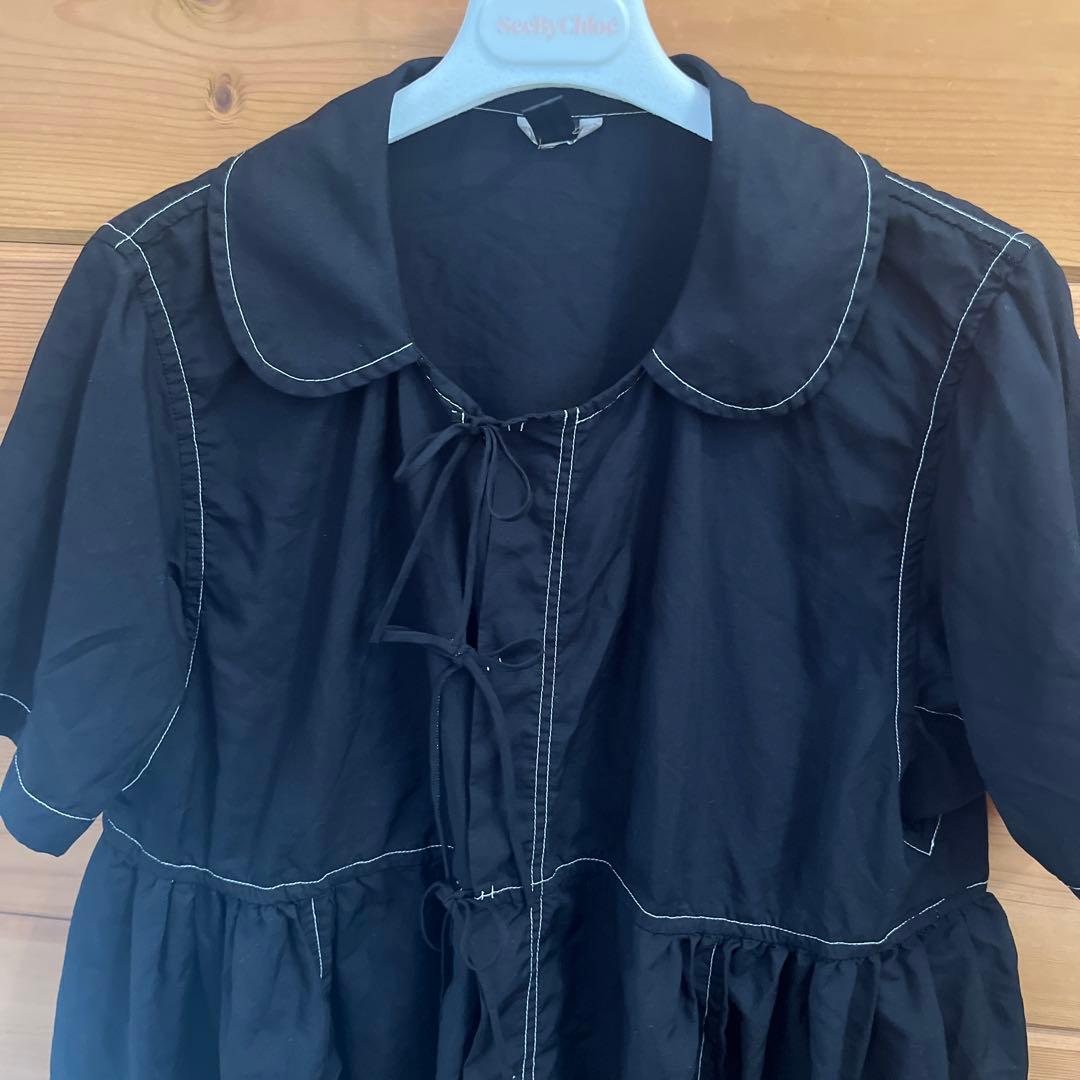 コムデギャルソン コムコム 丸襟 半袖ステッチ シャツ ブラウス M