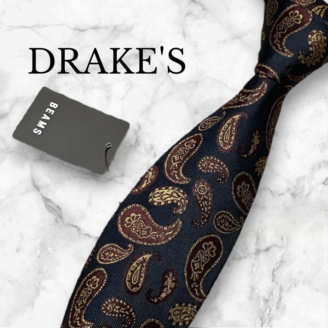 【未使用】DRAKE'S ドレイクス　ネクタイ　ペイズリー柄　ジャガード　紺