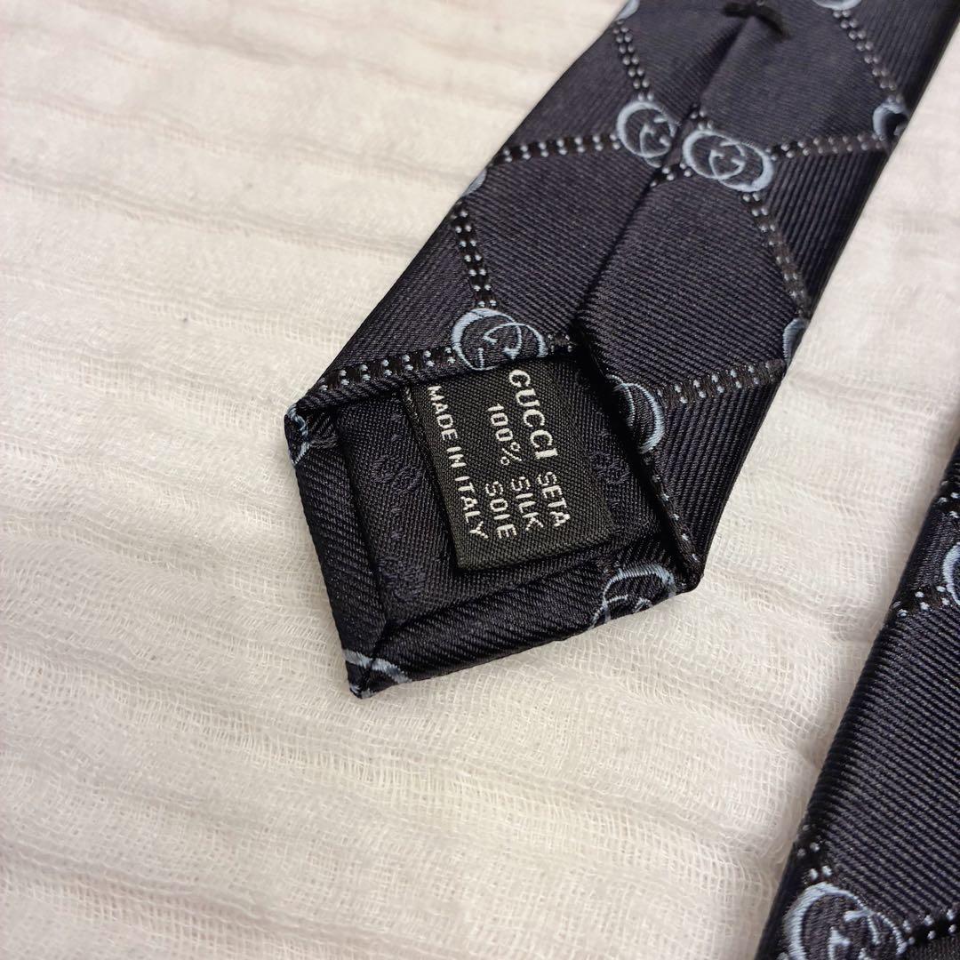 【未使用品】 箱付き GUCCI グッチ GG柄 ネクタイ ブラック シルク