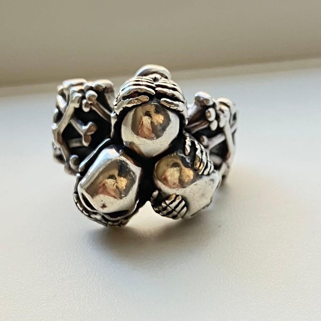 34g シルバー925 Three Wise Skall トリプル スカルリング