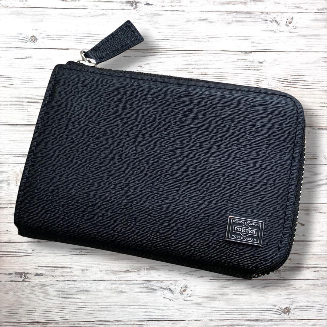 【美品】PORTER ポーター ブラック 黒 レザー カードケース メタル