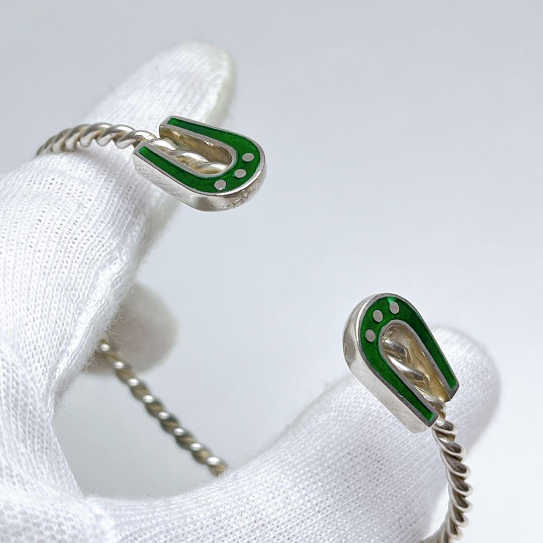 グッチ　ヴィンテージ　ツイスト　ホースシュー　バングル　グリーン　925