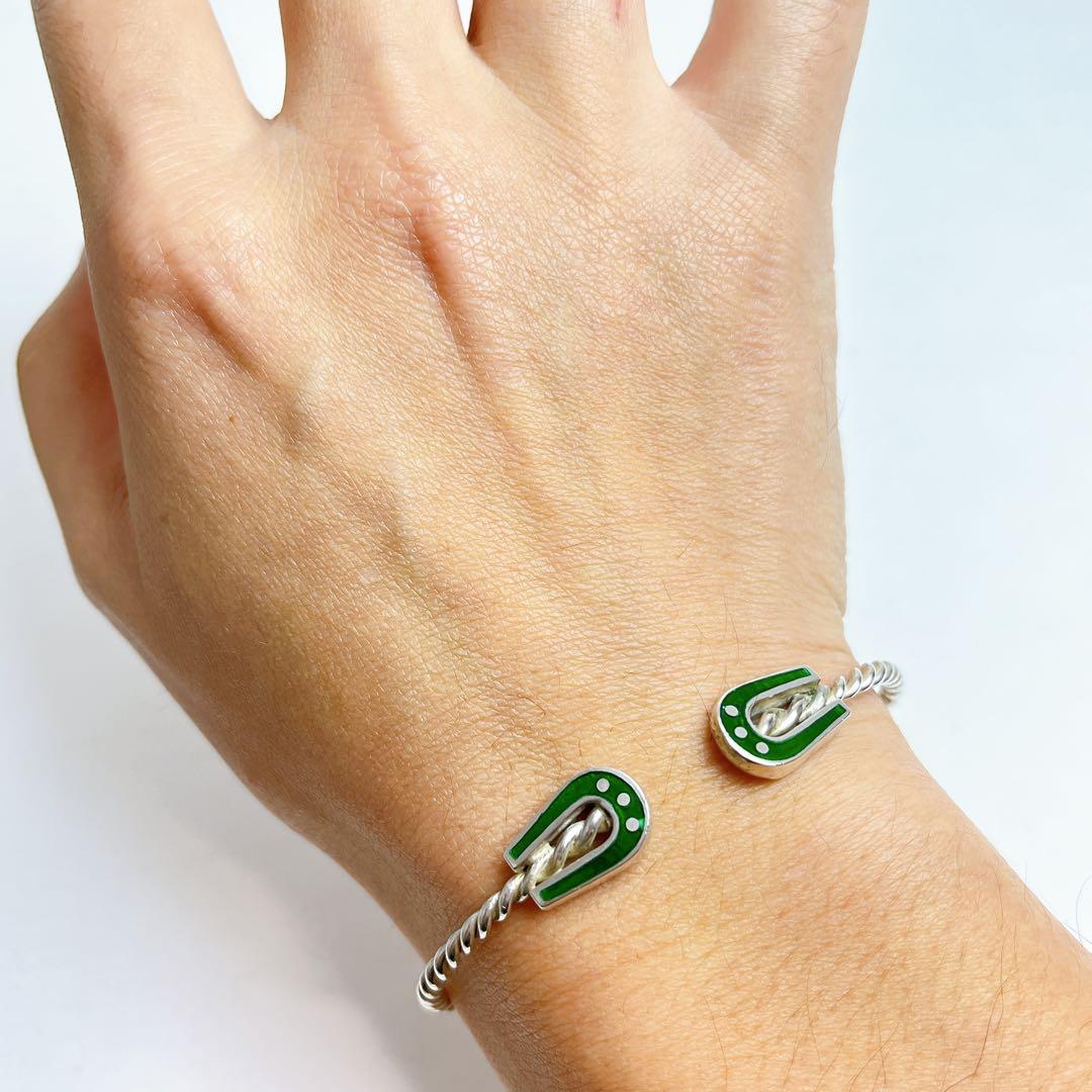 グッチ　ヴィンテージ　ツイスト　ホースシュー　バングル　グリーン　925
