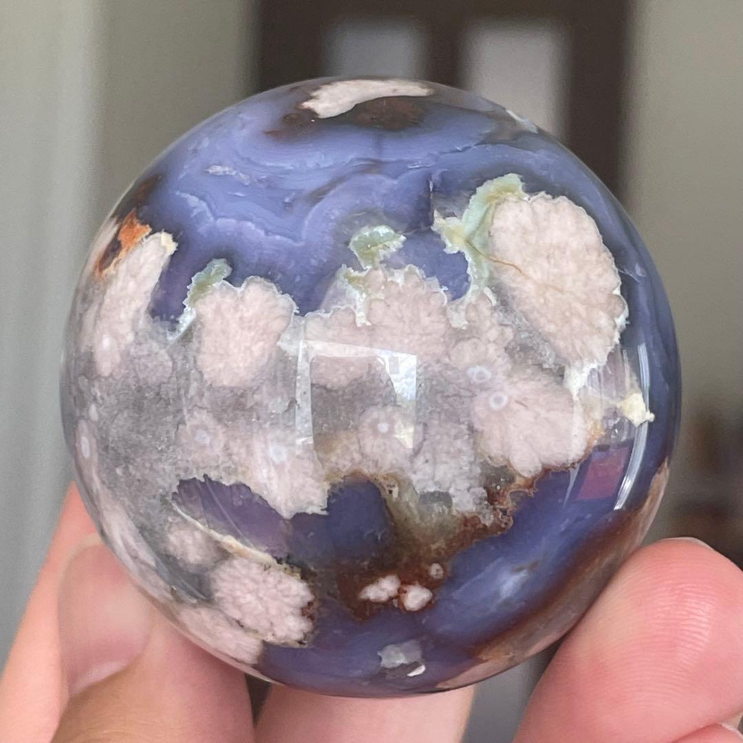 ブルー桜瑪瑙 スフィア 天然石 置物