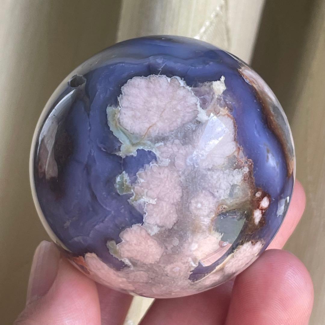 ブルー桜瑪瑙 スフィア 天然石 置物