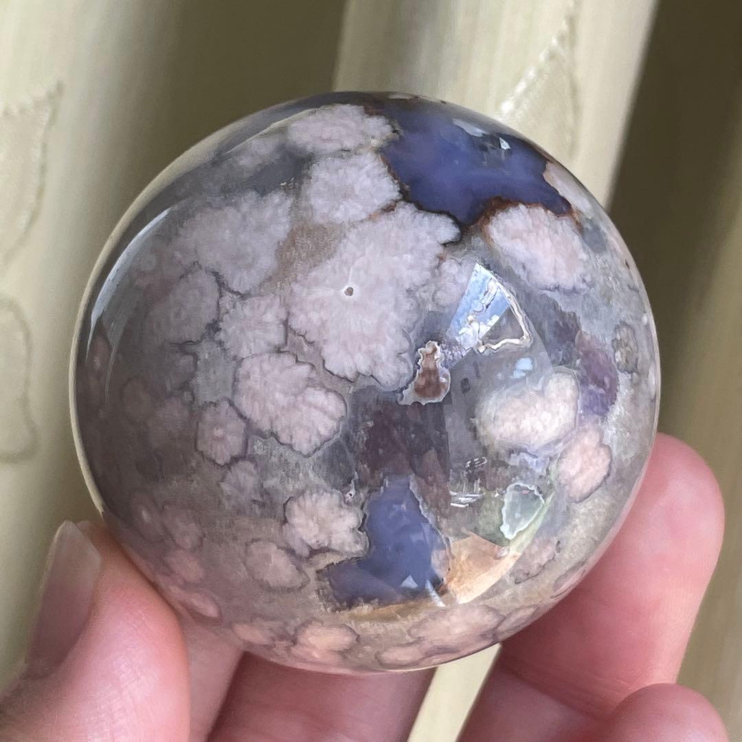 ブルー桜瑪瑙 スフィア 天然石 置物