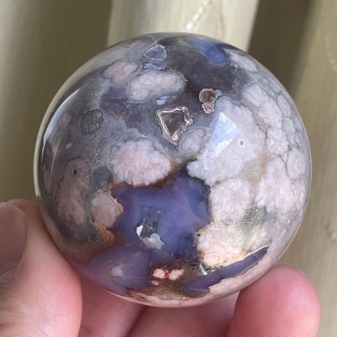 ブルー桜瑪瑙 スフィア 天然石 置物